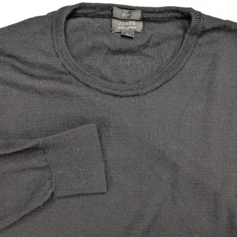 JCrew Merino Wool Mens Sweater Large Black Slim Fit Lightweight Soft‎ Warm